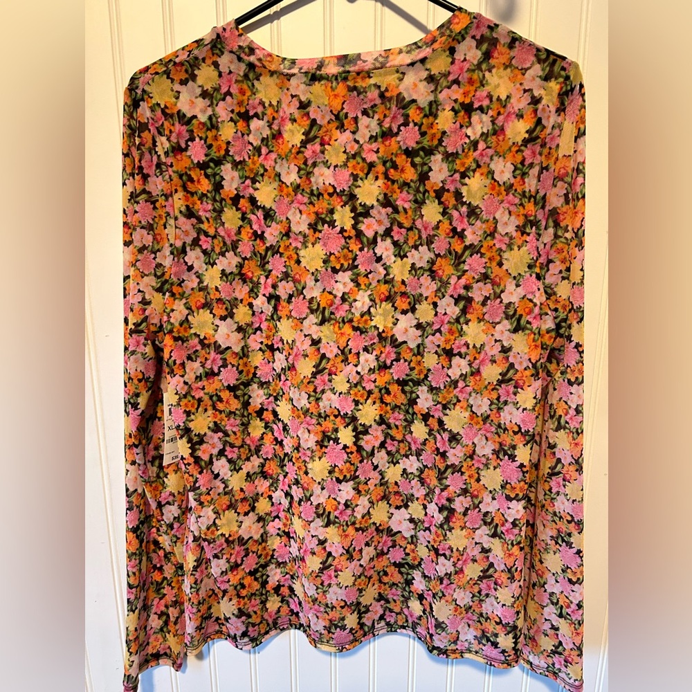 NWT Floral INC Long-Sleeve Mesh Top- XL
